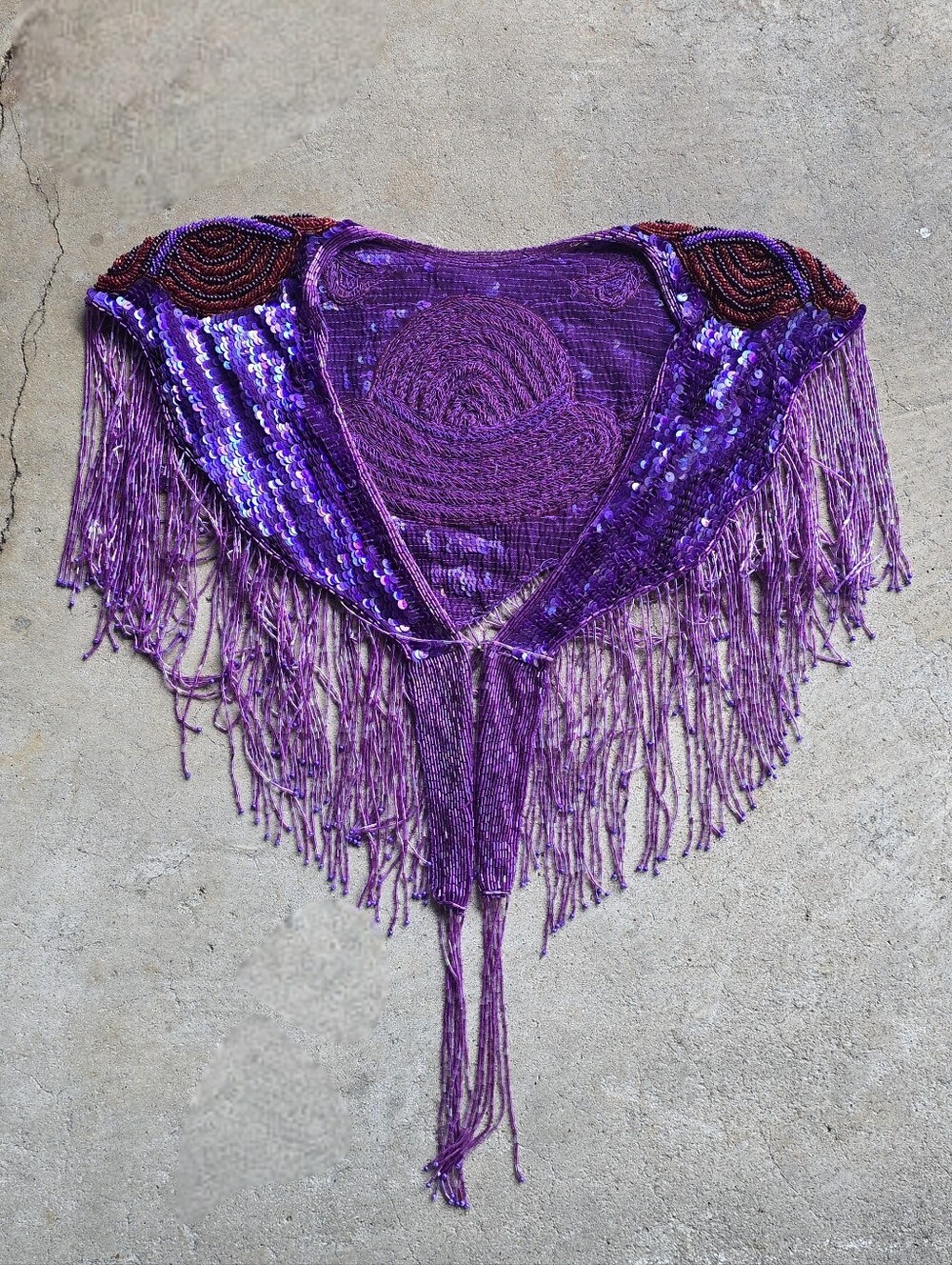 Vtg 90s Y2k Beaded Fringe Boho Hippie Fairy Festival Shrug Collar Poncho